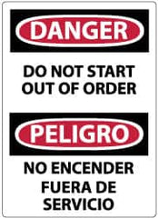 NMC - "Danger - Do Not Start - Out of Order", 14" Long x 10" Wide, Pressure-Sensitive Vinyl Safety Sign - Rectangle, 0.004" Thick, Use for Accident Prevention - Benchmark Tooling