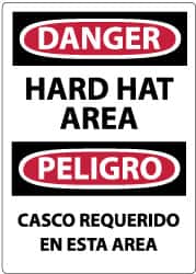 NMC - "Danger - Hard Hat Area", 14" Long x 10" Wide, Pressure-Sensitive Vinyl Safety Sign - Rectangle, 0.004" Thick, Use for Accident Prevention - Benchmark Tooling