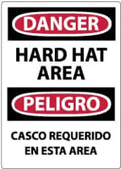 NMC - "Danger - Hard Hat Area", 14" Long x 10" Wide, Pressure-Sensitive Vinyl Safety Sign - Rectangle, 0.004" Thick, Use for Accident Prevention - Benchmark Tooling