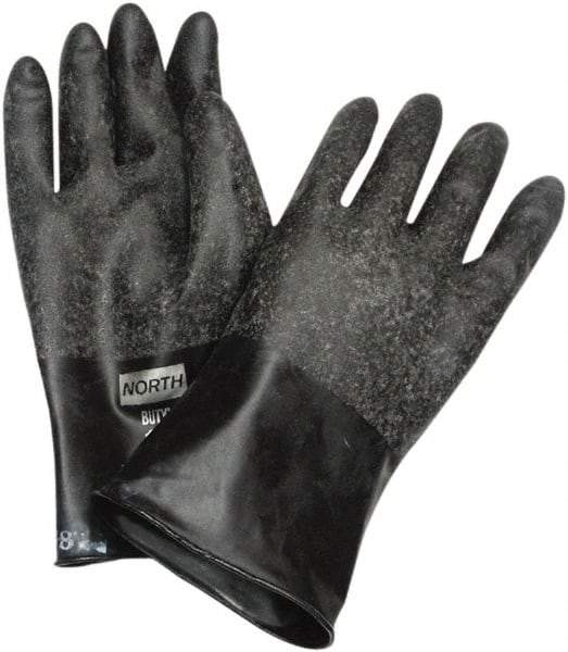 North - Size 2XL (11), 11" Long, 16 mil Thick, Butyl Chemical Resistant Gloves - Rough Finish, Rolled Cuff, Black, FDA Approved - Benchmark Tooling