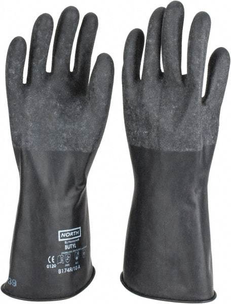 North - Size XL (10), 14" Long, 17 mil Thick, Butyl Chemical Resistant Gloves - Textured Finish, Rolled Cuff, Black - Benchmark Tooling