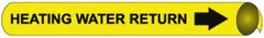 NMC - Pipe Marker with Heating Water Return Legend and Arrow Graphic - 1-1/8 to 2-3/8" Pipe Outside Diam, Black on Yellow - Benchmark Tooling