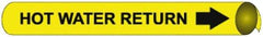 NMC - Pipe Marker with Hot Water Return Legend and Arrow Graphic - 3-3/8 to 4-1/2" Pipe Outside Diam, Black on Yellow - Benchmark Tooling