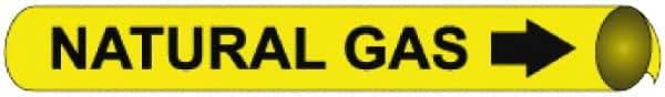 NMC - Pipe Marker with Natural Gas Legend and Arrow Graphic - 3-3/8 to 4-1/2" Pipe Outside Diam, Black on Yellow - Benchmark Tooling