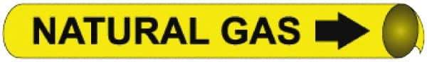 NMC - Pipe Marker with Natural Gas Legend and Arrow Graphic - 4-5/8 to 5-7/8" Pipe Outside Diam, Black on Yellow - Benchmark Tooling