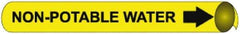 NMC - Pipe Marker with Non-Potable Water Legend and Arrow Graphic - 10 to 10" Pipe Outside Diam, Black on Yellow - Benchmark Tooling