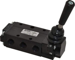 Parker - 0.83 CV Rate, 1/4" NPT Inlet Direct Air 4 Mechanical Spool Valve - 4 Way, 2 Position, 150 Max psi, Lever Manual Return - Benchmark Tooling