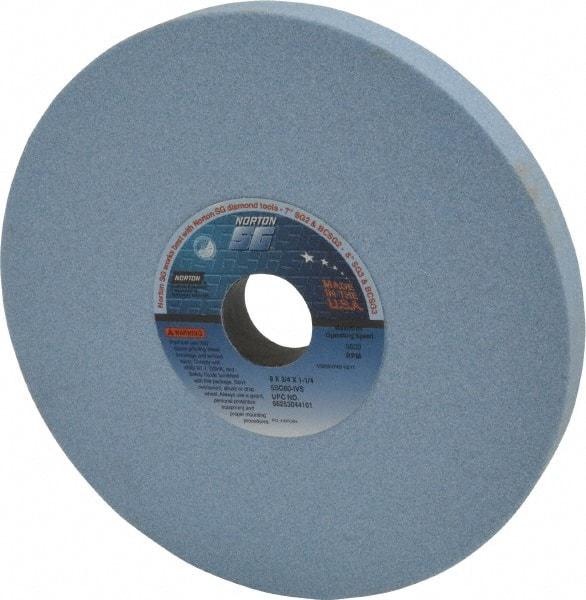 Norton - 8" Diam x 1-1/4" Hole x 3/4" Thick, I Hardness, 60 Grit Surface Grinding Wheel - Ceramic, Type 1, Medium Grade, 3,600 Max RPM, Vitrified Bond, No Recess - Benchmark Tooling
