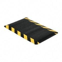 Wearwell - 3' Long x 2' Wide, Dry Environment, Anti-Fatigue Matting - Black with Yellow Chevron Borders, Vinyl with Nitrile Blend Base, Beveled on 4 Sides - Benchmark Tooling