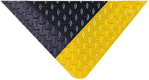 Wearwell - 3' Long x 2' Wide, Dry Environment, Anti-Fatigue Matting - Black with Yellow Borders, Vinyl with Vinyl Sponge Base, Beveled on 4 Sides - Benchmark Tooling