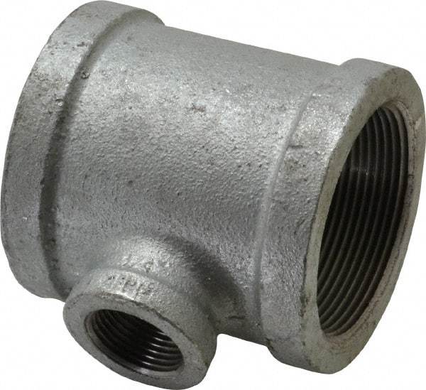 Made in USA - Class 150, 2 x 2 x 3/4" Galvanized Pipe Reducing Tee - Threaded, Malleable Iron - Benchmark Tooling