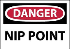 NMC - Accident Prevention Label, Header: DANGER - Legend: Danger - Nip Point, English, Red, Black & White, 5" Long x 3" High, Sign Muscle Finish - Benchmark Tooling