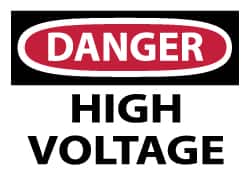 NMC - Accident Prevention Label, Header: DANGER - Legend: Danger - High Voltage, English, Red, Black & White, 5" Long x 3" High, Sign Muscle Finish - Benchmark Tooling