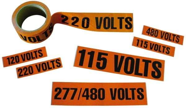 NMC - Electrical Markers Label - Legend: 208 Volts, English, Black & Orange, 9" Long x 2-1/4" High, Sign Muscle Finish - Benchmark Tooling