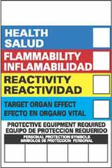NMC - "Health - Flammability - Instability - Target Organ Effect - Protective Equipment Required", 6" Long x 4" Wide, Pressure-Sensitive Vinyl Safety Sign - Rectangle, 0.004" Thick, Use for Hazardous Materials - Benchmark Tooling