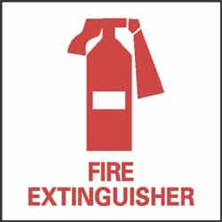 NMC - Fire Extinguisher, Pressure Sensitive Vinyl Fire Sign - 4" Wide x 4" High - Benchmark Tooling