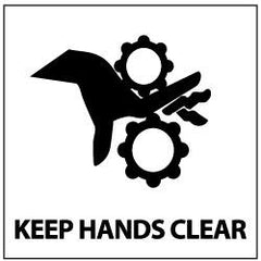 NMC - Accident Prevention Label - Legend: Keep Hands Clear, English, Black & White, 4" Long x 4" High, Sign Muscle Finish - Benchmark Tooling