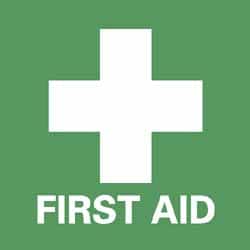 NMC - First Aid Label - Legend: First Aid, English, Green & White, 4" Long x 4" High, Sign Muscle Finish - Benchmark Tooling
