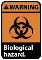NMC - Hazardous Materials Label, Header: WARNING - Legend: Warning - Biological Hazard, English, Black, Orange & White, 5" Long x 3" High, Sign Muscle Finish - Benchmark Tooling