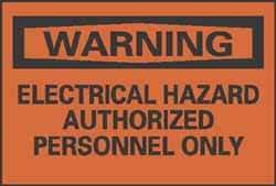 NMC - Accident Prevention Label, Header: WARNING - Legend: Warning - Electrical Hazard - Authorized Personnel Only, English, Black & Orange, 5" Long x 3" High, Sign Muscle Finish - Benchmark Tooling