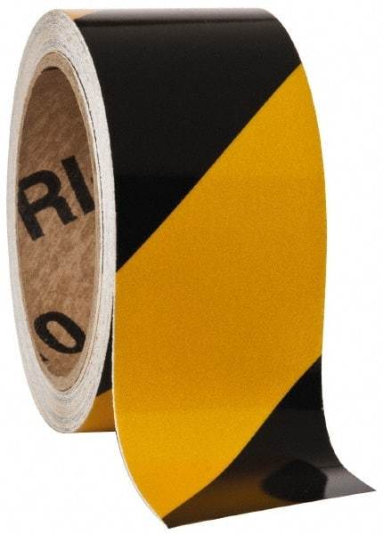 NMC - Black & Yellow Striped Vinyl Tape - 2" Wide x 30' Long x 0.002" Thick, General Traffic - Benchmark Tooling