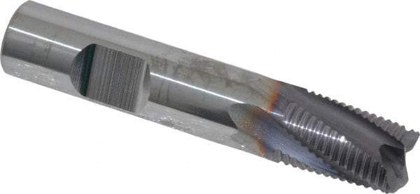 Niagara Cutter - 3/8" Diam, Fine Pitch, 1/2" LOC, 4 Flute Solid Carbide Corner Chamfer Roughing End Mill - AlTiN Finish, 2" OAL, 3/8" Shank Diam, Single End, Centercutting, 20° Helix - Benchmark Tooling