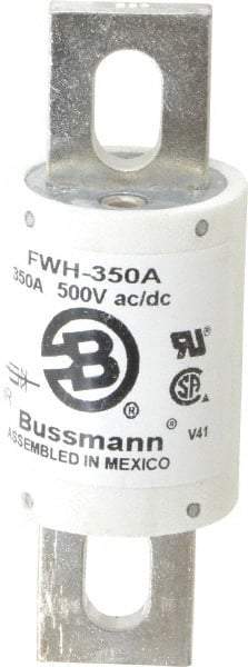 Cooper Bussmann - 500 VAC/VDC, 350 Amp, Fast-Acting Semiconductor/High Speed Fuse - Bolt-on Mount, 4-11/32" OAL, 200 (RMS Symmetrical), 50 at DC kA Rating, 1-1/2" Diam - Benchmark Tooling