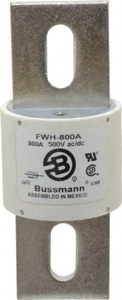 Cooper Bussmann - 500 VAC/VDC, 800 Amp, Fast-Acting Semiconductor/High Speed Fuse - Bolt-on Mount, 6-15/32" OAL, 200 (RMS Symmetrical), 50 at DC kA Rating, 2-1/2" Diam - Benchmark Tooling