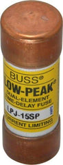 Cooper Bussmann - 300 VDC, 600 VAC, 15 Amp, Time Delay General Purpose Fuse - Fuse Holder Mount, 2-1/4" OAL, 100 at DC, 300 at AC (RMS) kA Rating, 13/16" Diam - Benchmark Tooling