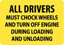 NMC - "All Drivers Must Chock Wheels and Turn Off Engine During Loading and Unloading", 10" Long x 14" Wide, Aluminum Safety Sign - Rectangle, 0.04" Thick, Use for Accident Prevention - Benchmark Tooling