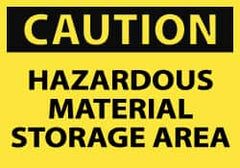 NMC - Hazardous Materials Label, Header: CAUTION - Legend: Caution - Hazardous Material Storage Area, English, Black & Yellow, 5" Long x 3" High, Sign Muscle Finish - Benchmark Tooling