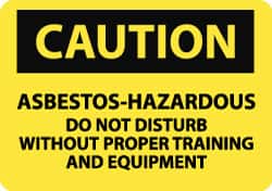 NMC - Hazardous Materials Label, Header: CAUTION - Legend: Caution - Asbestos - Hazardous - Do Not Disturb without Proper Training and Equipment, English, Black & Yellow, 5" Long x 3" High, Sign Muscle Finish - Benchmark Tooling
