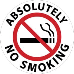 NMC - Absolutely No Smoking, Anti-Skid Pressure-Sensitive Vinyl Floor Sign - Round, Black & Red on White, Adhesive Backed, For Security & Admittance - Benchmark Tooling