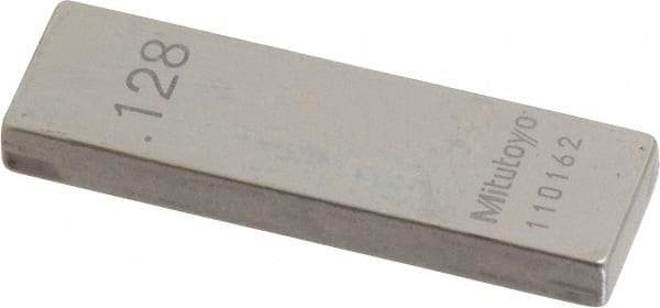 Mitutoyo - 0.128" Rectangular Steel Gage Block - Accuracy Grade 0, Includes Certificate of Inspection - Benchmark Tooling