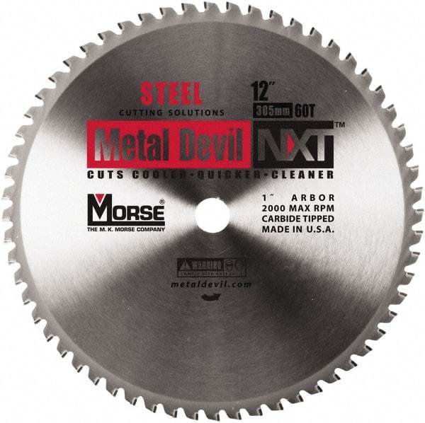 M.K. MORSE - 12" Diam, 1" Arbor Hole Diam, 60 Tooth Wet & Dry Cut Saw Blade - Steel, Standard Round Arbor - Benchmark Tooling