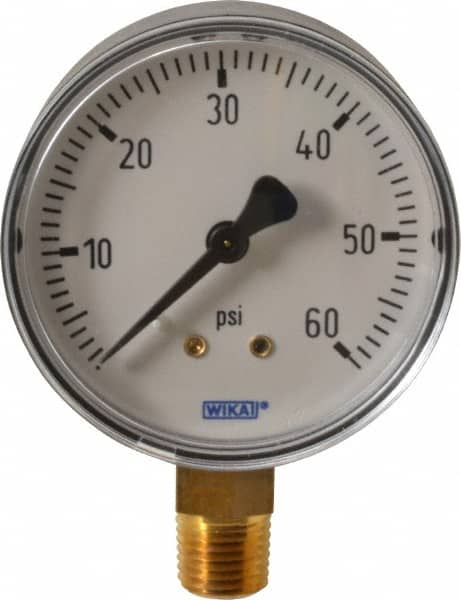 Wika - 2-1/2" Dial, 1/4 Thread, 0-60 Scale Range, Pressure Gauge - Lower Connection Mount, Accurate to 3-2-3% of Scale - Benchmark Tooling