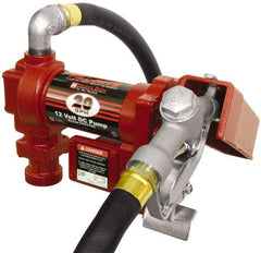 Tuthill - 20 GPM, 1" Hose Diam, DC High Flow Tank Pump with Manual Nozzle - 1" Inlet, 1" Outlet, 12 Volts, 12' Hose Length, 1/4 hp - Benchmark Tooling