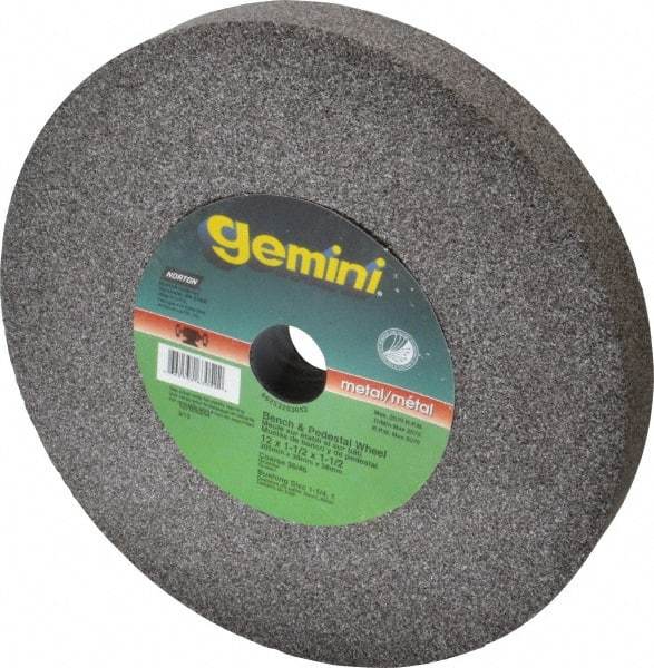 Norton - 36 Grit Aluminum Oxide Bench & Pedestal Grinding Wheel - 12" Diam x 1-1/2" Hole x 1-1/2" Thick, 2070 Max RPM, Very Coarse Grade - Benchmark Tooling