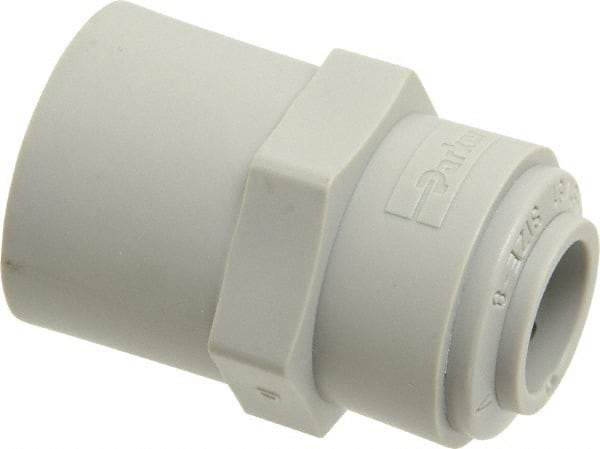 Parker - 1/2" Outside Diam, 1/2 NPTF, Acetal Push-to-Connect Tube Female Connector - 250 Max psi, Tan - Benchmark Tooling