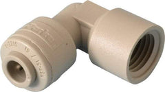 Parker - 1/4" Outside Diam, 1/4 NPTF, Acetal Push-to-Connect Tube Female Elbow - 300 Max psi, Tan - Benchmark Tooling