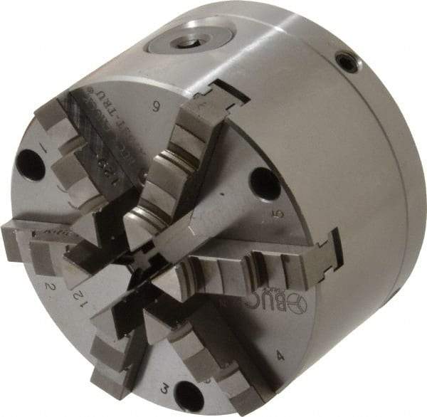 Buck Chuck Company - 6 Jaws, 4" Diam, Self Centering Manual Lathe Chuck - Front Mount, Adjustable, 4,725 Max RPM, 1.04" Through Hole Diam, Forged Steel - Benchmark Tooling