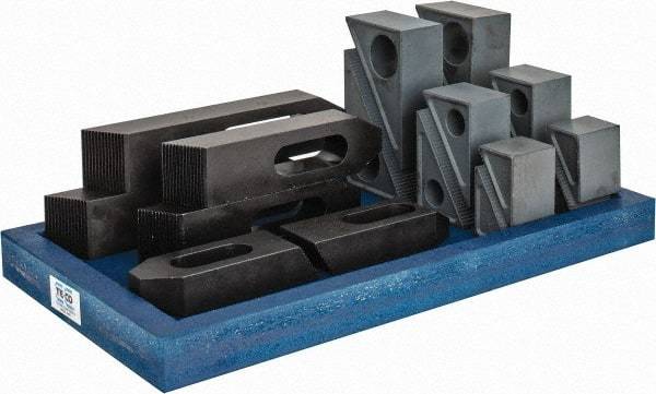 TE-CO - 13 Piece Fixturing Step Block & Clamp Set with 2" Step Block, 7/8 & 1 Stud Thread - Includes 6 Serrated End Clamps, 6 Step Blocks, Holder - Benchmark Tooling