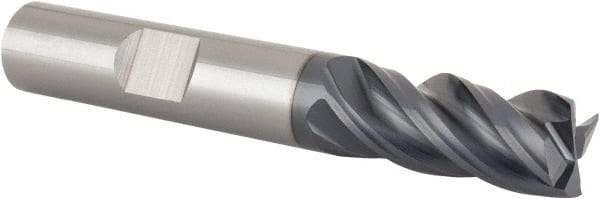 SGS - 3/8", 7/8" LOC, 3/8" Shank Diam, 2-1/2" OAL, 4 Flute, Solid Carbide Square End Mill - Single End, AlTiN Finish, Spiral Flute, Right Hand Cut, Right Hand Flute, Series Z1 - Benchmark Tooling