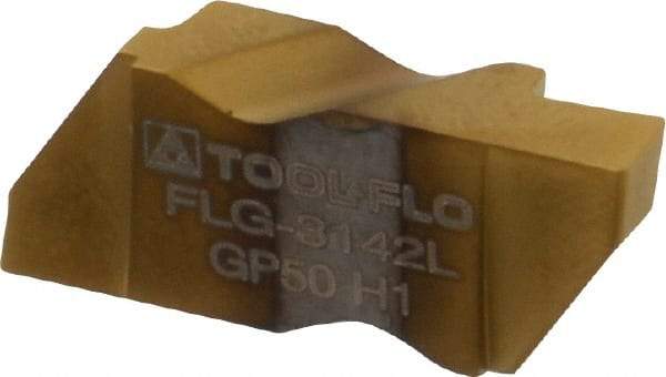 Tool-Flo - 3142FLG Grade GP50, 3.61mm Cutting Width Carbide Grooving Insert - 4.57mm Max Depth of Cut, Left Hand, 0.005 to 0.01" Corner Radius, TiN Finish - Benchmark Tooling