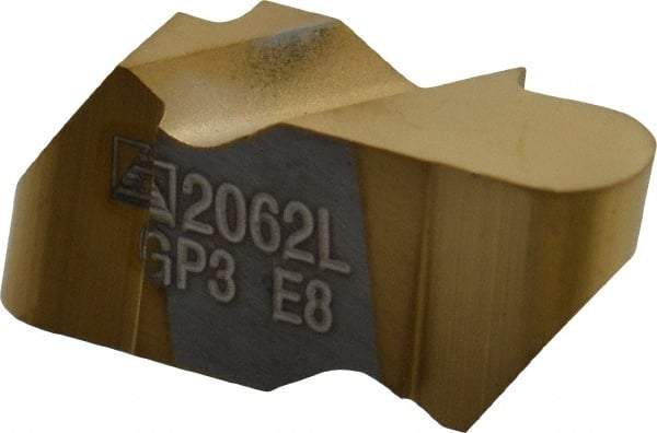 Tool-Flo - 2062FLR Grade GP3, 3.18mm Cutting Width Carbide Grooving Insert - 2.79mm Max Depth of Cut, Left Hand, 1/16" Corner Radius, TiN Finish - Benchmark Tooling