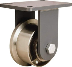 Hamilton - 5" Diam x 2-1/16" Wide x 8" OAH Top Plate Mount Rigid Caster - Forged Steel, 4,200 Lb Capacity, Straight Roller Bearing, 5-1/2 x 7-1/4" Plate - Benchmark Tooling