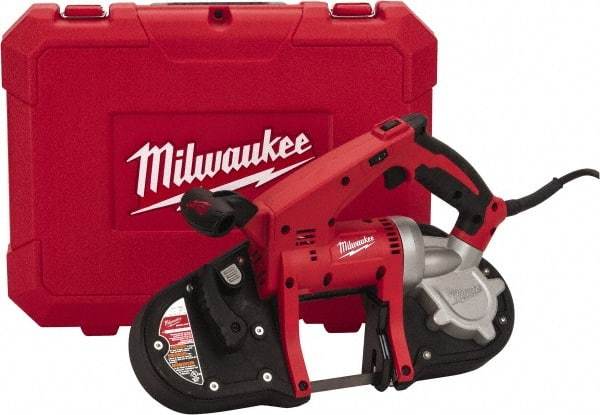 Milwaukee Tool - 120 Volt, Electric Handheld Bandsaw - 8 Ft. Cord Length, 3-1/4 Inch (Round) and 3-1/4 x 3-1/4 Inch (Rectangular) Depth of Cut, 200 and 360 SFPM, 7 Amp - Benchmark Tooling