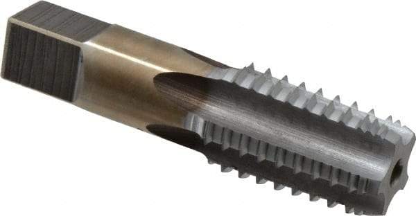 Hertel - 1/2-14 NPT, 5 Flutes, Chrome Plated, High Speed Steel, Interrupted Thread Pipe Tap - 11/16 Inch Shank Diameter, 11/16 Inch Shank Diameter, 1-3/8 Inch Thread Length, 0.51 Inch Square Size, Regular Hook - Benchmark Tooling
