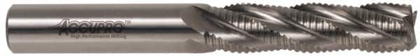 Accupro - 7/16" Diam, Fine Pitch, 1" LOC, 4 Flute Powdered Metal Corner Chamfer Roughing End Mill - Uncoated, 2-11/16" OAL, 3/8" Shank Diam, Single End, Centercutting, 30° Helix - Benchmark Tooling