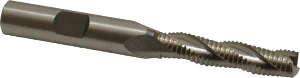 Accupro - 5/16" Diam, Fine Pitch, 1-3/8" LOC, 3 Flute Powdered Metal Corner Chamfer Roughing End Mill - Uncoated, 3-1/8" OAL, 3/8" Shank Diam, Single End, Centercutting, 30° Helix - Benchmark Tooling